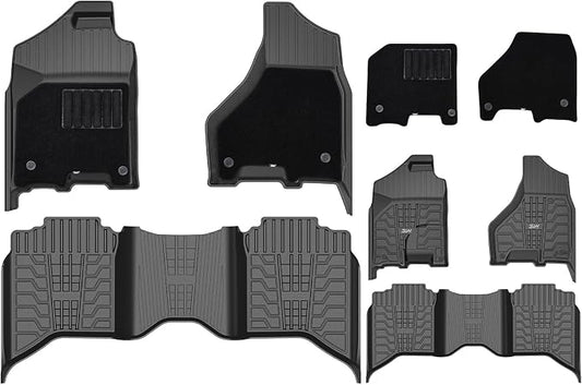 3W Floor Mats & Front Carpet Fit for 2013-2018 Dodge Ram 1500/2500/3500 Crew Cab, 2019-2024 Dodge Ram 1500 Classic Crew Cab All Weather TPE Custom Fit Floor Liner for 1500 Full Set Car Mats