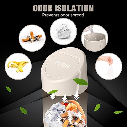 Car Trash Can Bin with Lid - Car Garbage Can Cup Holder - Light Beige Mini Leakproof Vehicle Garbage Bin with 20pcs Trash Bags-Automotive Organizers and Storage for Front Back Seat Accessories