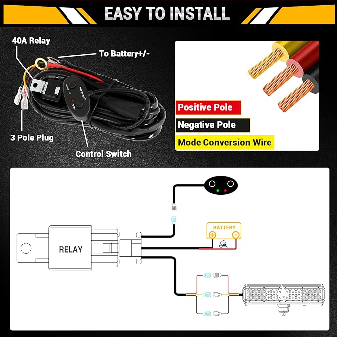 Auxbeam 12 Inch LED Light Bar 300W 6 Modes Amber White Strobe Light, Off-Road Driving Light Spot Flood Combo Work Light with 16AWG 10FT Wiring Harness Kit - 1 Lead for Jeep Wrangler Boat Truck SUV ATV