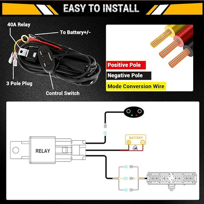 Auxbeam 12 Inch LED Light Bar 300W 6 Modes Amber White Strobe Light, Off-Road Driving Light Spot Flood Combo Work Light with 16AWG 10FT Wiring Harness Kit - 1 Lead for Jeep Wrangler Boat Truck SUV ATV