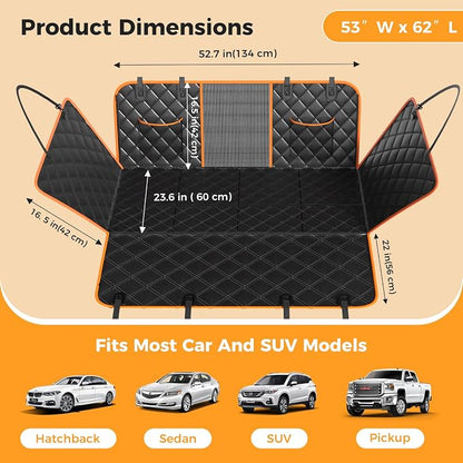 Dog Car Seat Cover for Back Seat, Hard Bottom Back Seat Extender for Dogs - Supports 400lbs,New Waterproof, Scratch Resistant, Anti Slip Portable Dog Hammock,Suitable for Cars, SUVs and Trucks(Orange）