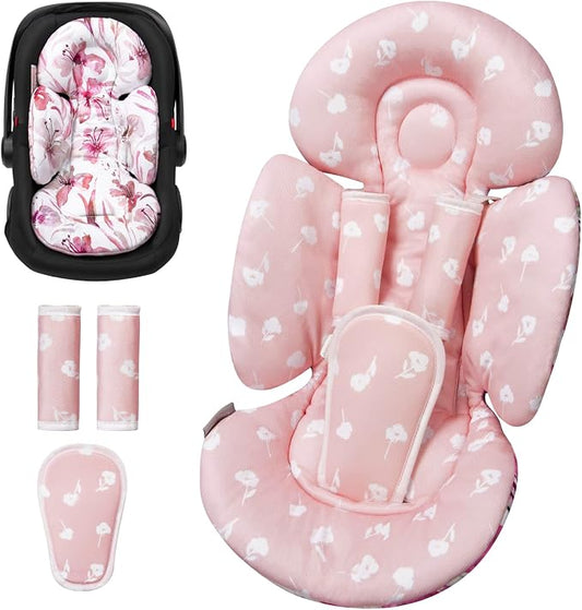 TinlyFinly Newborn Car Seat Insert, Head and Body Support, Reversible Infant Insert Compatible with Baby Carseat, Stroller, Mamaroo Swing, Rocker, Bouncer. Baby Car Seat Cushion - Pink Floral
