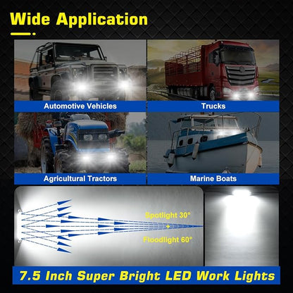 2 Pack Flush Mount LED Pod Lights, 7.5 Inch 40W Bumper Backup Reverse Spot Flood Combo Waterproof Off-Road Driving, LED Light Bar for SUV Truck ATV UTV Boat 12V 24V