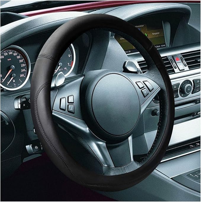 LAINLOY 14.5"-15" Car Steering Wheel Cover, Microfiber Leather Cover, Anti-Slip Breathable Steering Wheel Decoration, Universal Steering Wheel Accessories for Diverse Cars (Black)