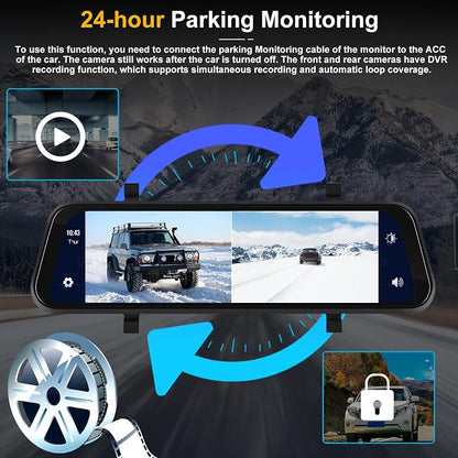 Mirror Dash Cam Front and Rear Camera with Apple Carplay/Android Auto 9.66 inch Mirror Backup Camera for Cars&Trucks Driving Recorder Voice Control 24-Hour Parking Monitoring Waterproof Night Vision