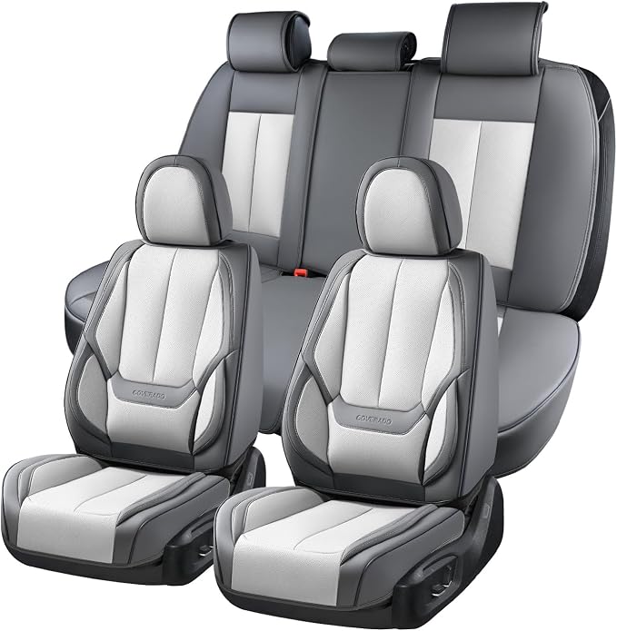Coverado Car Seat Covers Full Set, Car Seat Protector Waterproof, Nappa Leather Car Seat Cushion, Seat Covers for Cars, Front Seats and Back Universal Fit for Most Cars