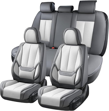 Coverado Car Seat Covers Full Set, Car Seat Protector Waterproof, Nappa Leather Car Seat Cushion, Seat Covers for Cars, Front Seats and Back Universal Fit for Most Cars
