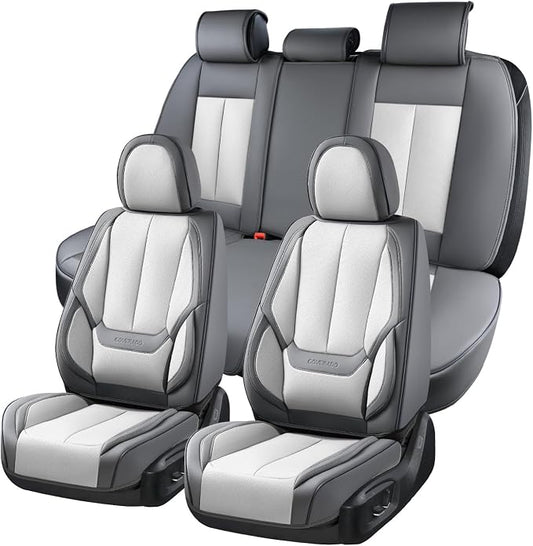 Coverado Car Seat Covers Full Set, Car Seat Protector Waterproof, Nappa Leather Car Seat Cushion, Seat Covers for Cars, Front Seats and Back Universal Fit for Most Cars