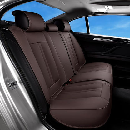 Huidasource Coffee Back Seat Cover Luxury Nappa Leather, Rear Seat Cover with Velcro Adjustable, Ventilation Holes, Child Seats, Seat Covers Waterproof Universal Fit for Most Cars SUV Trucks, Coffee