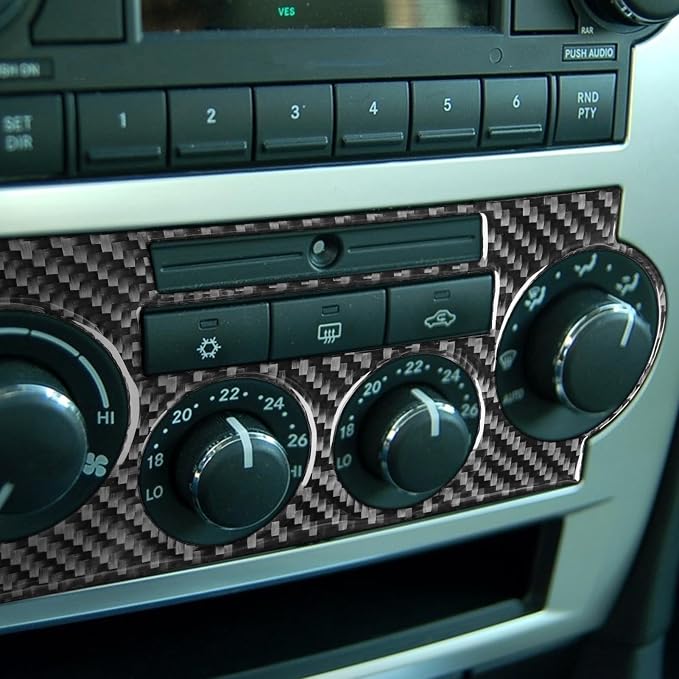 Real Quality Carbon Fiber Decor Car A/C Switch Frame Decal Climate Control Sticker Compatible with Dodge Charger 2008 2009 2010 Interior Accessories Trim Style B Black
