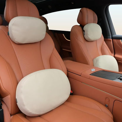 FLORICH Car Headrest and Lumbar Support Pillow for Car Office Chair, Double-Sided Skin-Friendly Suede & Leather Car Seat Pillow and Back Support, Pressure-Relieving Back Support for Car, Office Chair