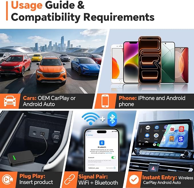 Wireless CarPlay Adapter for iPhone: Get in Your Car and Go - Auto Connects, Go Wireless Instantly, Crisp Audio, Always Updated. Carlinkit 5.0 Dongle for Wired CarPlay Android Auto Cars(2AIR Black).
