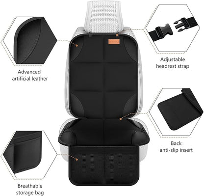 SMART ELF Car Seat Protector [1 Pack] Large Auto Protector for Child Seats with Thickest Padding and Non-Slip Backing Mesh Pockets for SUV, Sedan, Truck, Leather and Fabric - Black