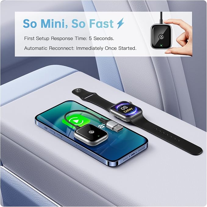 Wireless CarPlay Adapter for Apple CarPlay, Easy to Upgrade Wired CarPlay to Wireless, Instant Connectivity, Super Mini Car Play Dongle for iPhone Fit for Cars with Built-in CarPlay (Black)