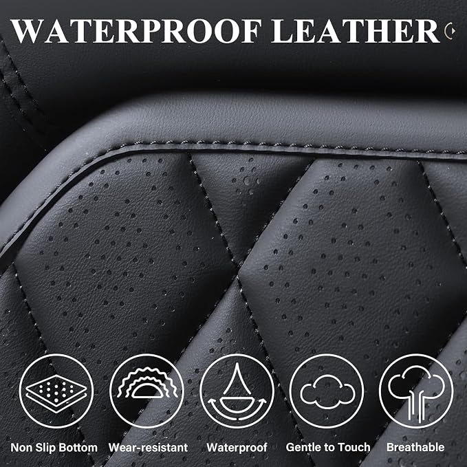 Coverado Car Seat Covers Full Set, Black Seat Covers, Waterproof Faux Leather Car Seat Cover, Luxury Car Seat Cover, Automotive Seat Covers 5 Seats, Car Seat Protector Universal Fit Most Cars