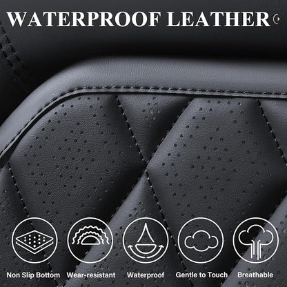 Coverado Car Seat Covers Full Set, Black Seat Covers, Waterproof Faux Leather Car Seat Cover, Luxury Car Seat Cover, Automotive Seat Covers 5 Seats, Car Seat Protector Universal Fit Most Cars