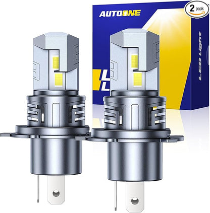 AUTOONE H4/9003/HB2 LED Bulbs, 900% Brighter Fog Light 6000K Cool White with Cooling Fan, Plug-N-Play, Pack of 2