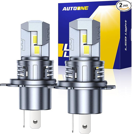 AUTOONE H4/9003/HB2 LED Bulbs, 900% Brighter Fog Light 6000K Cool White with Cooling Fan, Plug-N-Play, Pack of 2