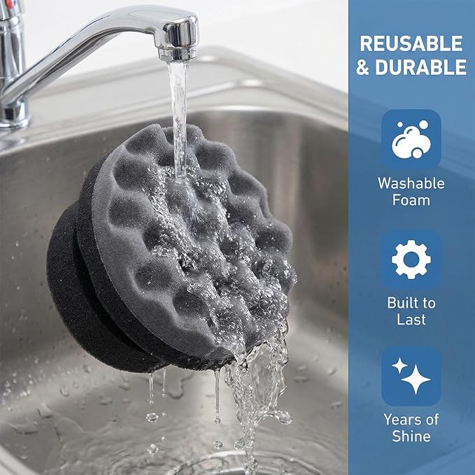 2PCS Car Tire Shine Applicator Pads, Hex Grip Wave Contoured Vehicle Detailing Foam Sponge Tool, Reusable Automotive Tyre Cleaning Accessories, Universal for Truck SUV Sedan