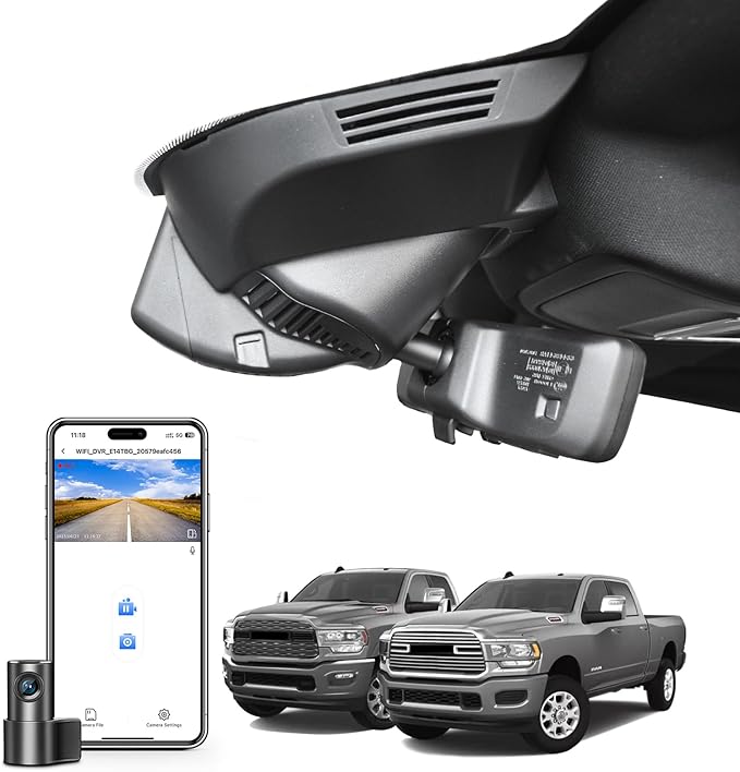 Front 4K & Rear 1080P Dash Cam Custom Fit for Dodge RAM 2500/3500 2019-2026 (Model F), Laramie Big Horn SLT Tradesman Lone Star etc, UHD 2160P Video, OEM Look,WiFi & App, GPS, 128GB Card
