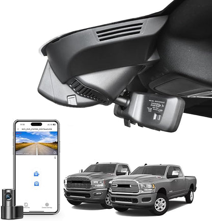 Front 4K & Rear 1080P Dash Cam Custom Fit for Dodge RAM 2500/3500 2019-2026 (Model F), Laramie Big Horn SLT Tradesman Lone Star etc, UHD 2160P Video, OEM Look,WiFi & App, GPS, 128GB Card