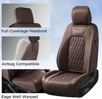 Coverado Premium Leather Front Seat Covers Waterproof Heavy-Duty Protectors Custom Fit for Ford F150 (2015-2026) F250/F350/F450 (2017-2026)-Brown, Vintage Style, Scratch-Resistant