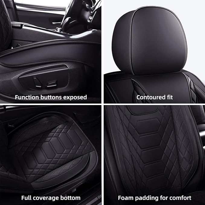 FREESOO Car Seat Covers Front Only 2pcs, Leather Driver Seat Cover Protector Airbag Compatible Universal Fit for Sedan SUV Pick-up Truck Van (Black 8-2PCS)
