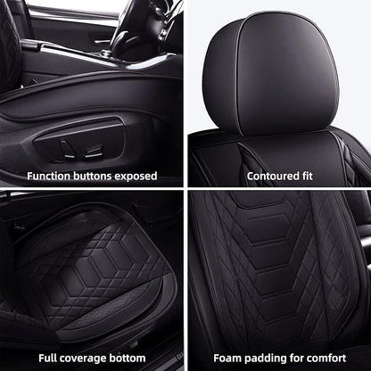 FREESOO Car Seat Covers Front Only 2pcs, Leather Driver Seat Cover Protector Airbag Compatible Universal Fit for Sedan SUV Pick-up Truck Van (Black 8-2PCS)