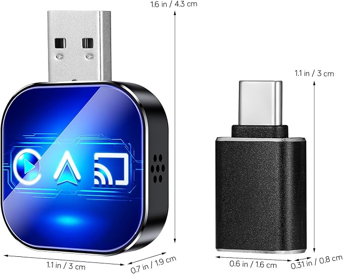 Ciieeo 3-in-1 Wireless Car Adapter with USB a to C Connector Screen Mirroring Adapter for Auto and Wireless Phone Connection for Navigation and Media Streaming Compact Gadget