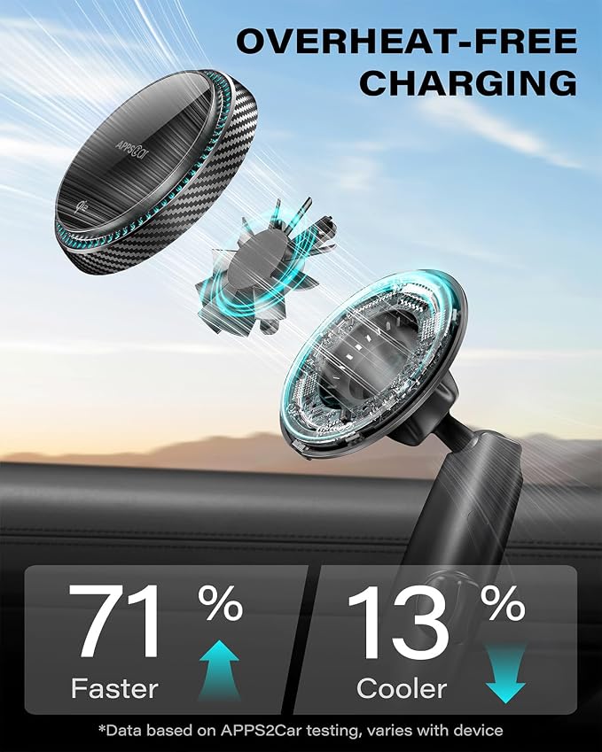 APPS2Car Upgraded for QI2 Magsafe Cup Holder Charger, Car Mount Charger 15W Fast Charging, Wireless Magnetic Cell Phone Stand with Tri-Pivot Arm for iPhone 17 Air Pro Max Plus 16 15 14 13 12
