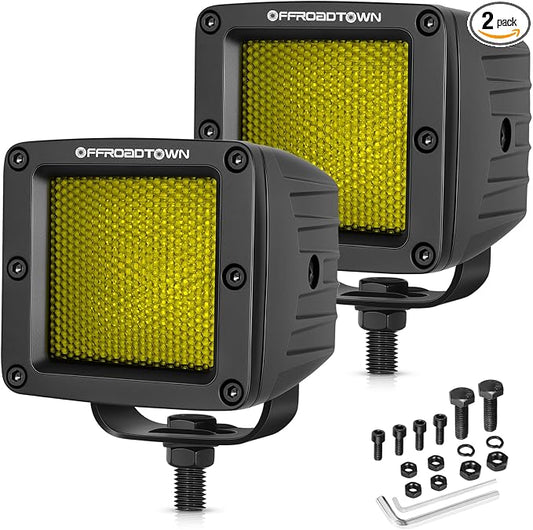 Amber LED Cubes, OFFROADTOWN 3inch 120W CREE LED Pods Yellow Camper Chase Lights Waterproof Backup Reverse Scene Lights for Truck Pickup RV UTV ATV SUV Boat 4x4 Car - Diffusion Beam