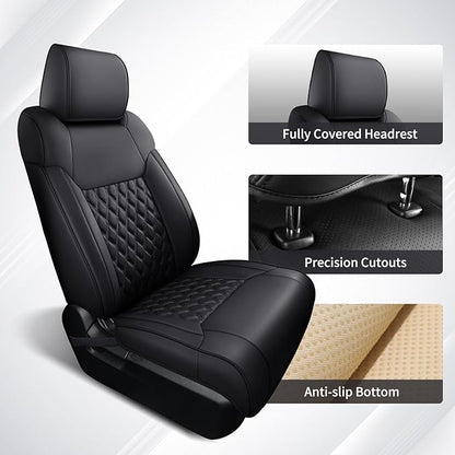 Huidasource Tacoma Front Seat Covers Fit for Toyota Tacoma 2024-2026 All Cab SR, SR5, Limited, TRD Sport/Off-Road,Trailhunter Front Row, 360° Full-wrap Leather Car Seat Cover (Front Pair/Black)