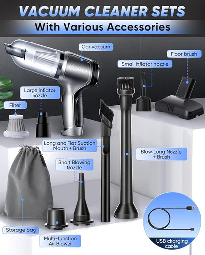 Saker Car Vacuum Portable Cordless Handheld Car Vacuum 15000PA High Power with Brushless Motor and Blower for Cars,Office,Home Cleaning HL107B