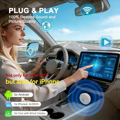Wireless CarPlay Adapter for Apple iPhone iOS 10+Android Carlife: Plug and Play, Stable Connection Without delay-Wired to Wireless