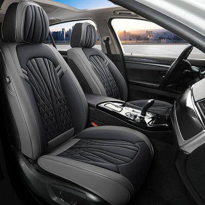 MINGBRON Leather Car Seat Covers,Car Seat Protector Waterproof,Seat Covers Full Set, Car Seat Protectors 5 Seats,Automotive Seat Covers Fit Most Cars Grey&Black