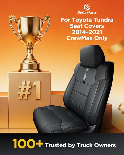Super Cover for Toyota Tundra Seat Covers 2014-2021 (CrewMax only), Full Covered Leather Seat Protectors for Tundra 2021 2020 2019 2018 2017 2016 2015 2014 Truck Car Accessories with Carbon Fiber