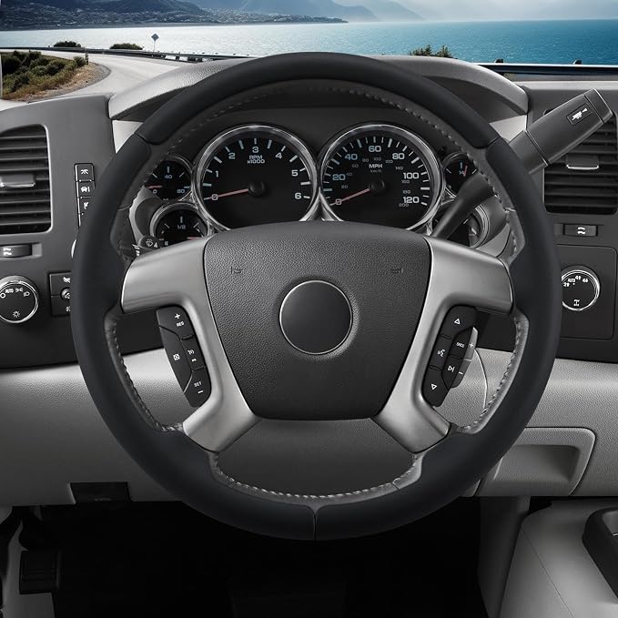Steering Wheel Cover for Chevy Silverado 1500 GMC Sierra 1500 2007-2013/2500 3500 Chevrolet Tahoe Suburban Yukon (Yukon XL) 2007-2014/ Traverse 2009-2017/ GMC Sierra 2500HD 3500HD 2008-2014