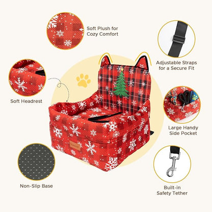 Dog Booster Car Seats for S/M Dogs Up to 35lbs,Pet Car Seat/Travel Bed with Washable&Removable Cover,Storage Pockets,Dog Safety Belt and Elevated Cushion Fits in Front/Back Seat