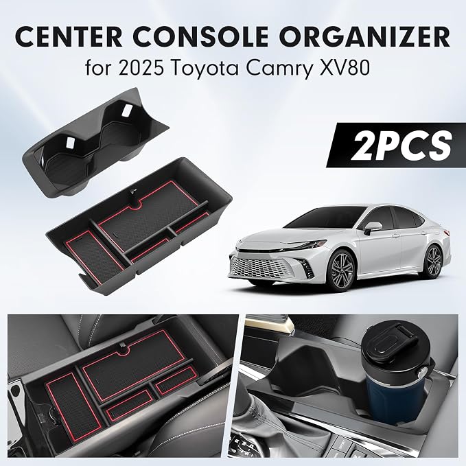 Autorder Center Console Organizer&Cup Holder for 2025-2026 Toyota Camry XV80 Accessories Armrest Storage Box with Durable Cup Holder Insert Tray Middle Console Organizer with Anti-Slip Mat