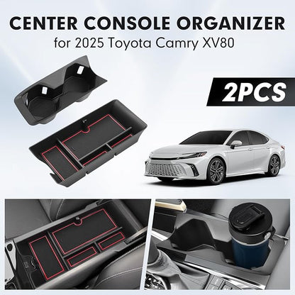 Autorder Center Console Organizer&Cup Holder for 2025-2026 Toyota Camry XV80 Accessories Armrest Storage Box with Durable Cup Holder Insert Tray Middle Console Organizer with Anti-Slip Mat