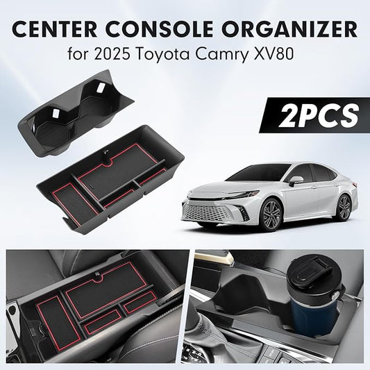Autorder Center Console Organizer&Cup Holder for 2025-2026 Toyota Camry XV80 Accessories Armrest Storage Box with Durable Cup Holder Insert Tray Middle Console Organizer with Anti-Slip Mat