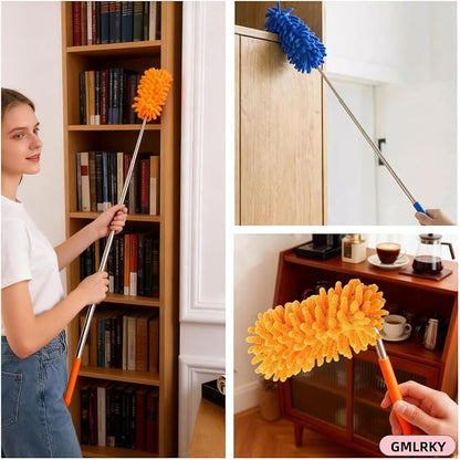 Microfiber Duster for Cleaning, GMLKRY Hand Washable Dusters with 3pcs Replaceable Microfiber Head, Extendable Pole, Detachable Cleaning Supplies for Office, Car, Window, Furniture (Blue)