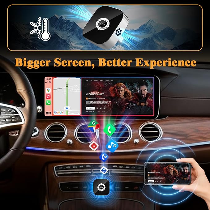 4 in 1 Screen Mirroring Wireless CarPlay Adapte, 2026 Upgraded Wired to Wireless for Apple CarPlay & Android Auto & AirPlay & MirrorLink, Mini USB Car Play Adapter with Type-C Extension, Plug and Play