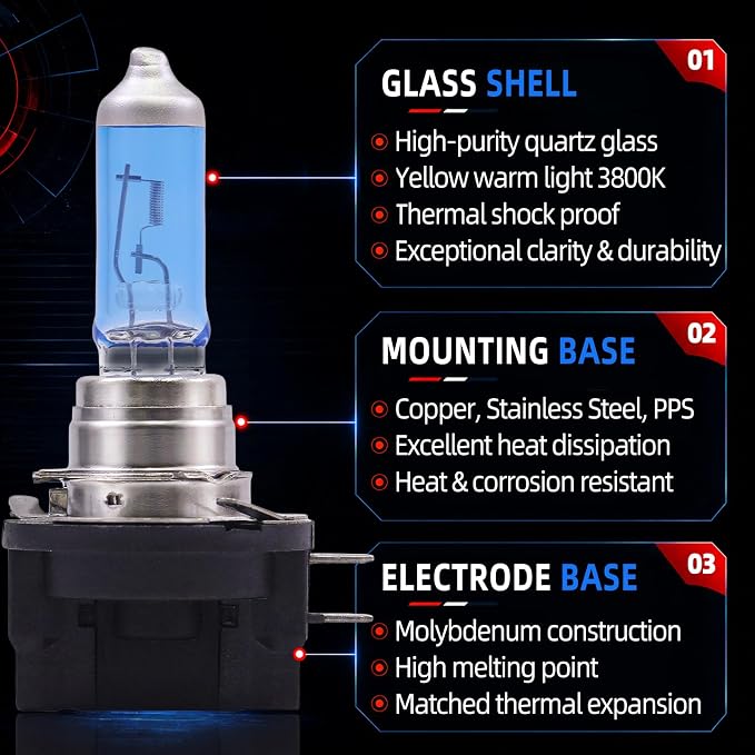 Sinoparcel H11B Halogen Headlight Bulbs, Fit Low Beam of Optima 2008‑2016, Elantra 2007‑2010, Sonata 2009‑2010, Sportage 11‑16, Forte 10‑13, Soul 12‑13, 3800K 12V 55W Pack of 2