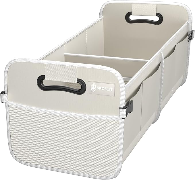 Sposuit Trunk Organizer for Car - 70L Collapsible Trunk Storage with 11 Pockets & Reinforced Handles, SUV Trunk Organizers for Grocery Cargo(White)