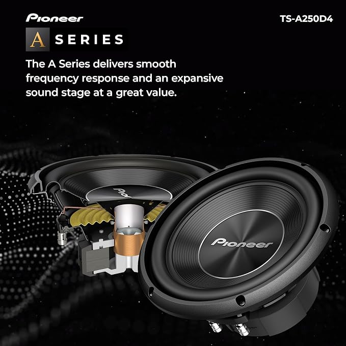 Pioneer A-Series TS-A250D4 10” Subwoofer – 1300W Max, Flexible Wiring, Powerful Bass Output