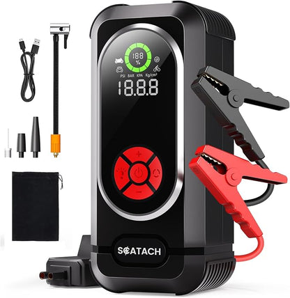 6000A Jump Starter with Air Compressor, Car Battery Jump Starter Portable (10.0 Gas/10.0L Diesel), 150 PSI 12V Car Battery Jump Box with Tire Inflator, Jumper Cables, LED Light, LED Display