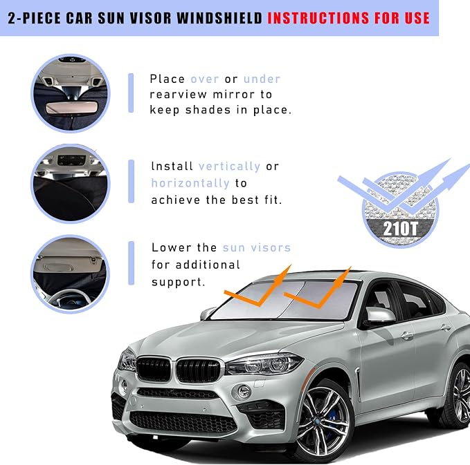 Ziciner 2 PCS Car Windshield Sun Shade, Auto Sun Heat and UV Rays Blocker, 28"×31" Foldable Automotive Front Window Sunshade Protector, Universal Vehicle Interior Accessories (Silver-M)
