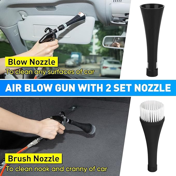 Car Cleaning Gun, Equipped with Two Nozzles, This Car Detailing Gun Can be Used with an Air Compressor to Quickly Remove Dirt and Dust Using Airflow. Suitable for Car Detailing