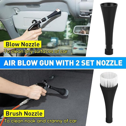 Car Cleaning Gun, Equipped with Two Nozzles, This Car Detailing Gun Can be Used with an Air Compressor to Quickly Remove Dirt and Dust Using Airflow. Suitable for Car Detailing